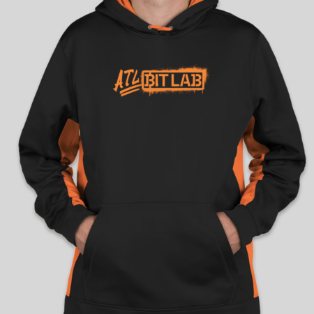 A black hoodie with the ATL BitLab logo on the front
